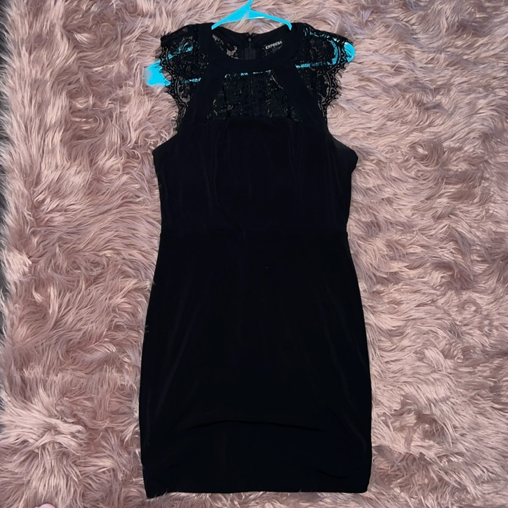 Express Mini Black Dress with Lace Detail